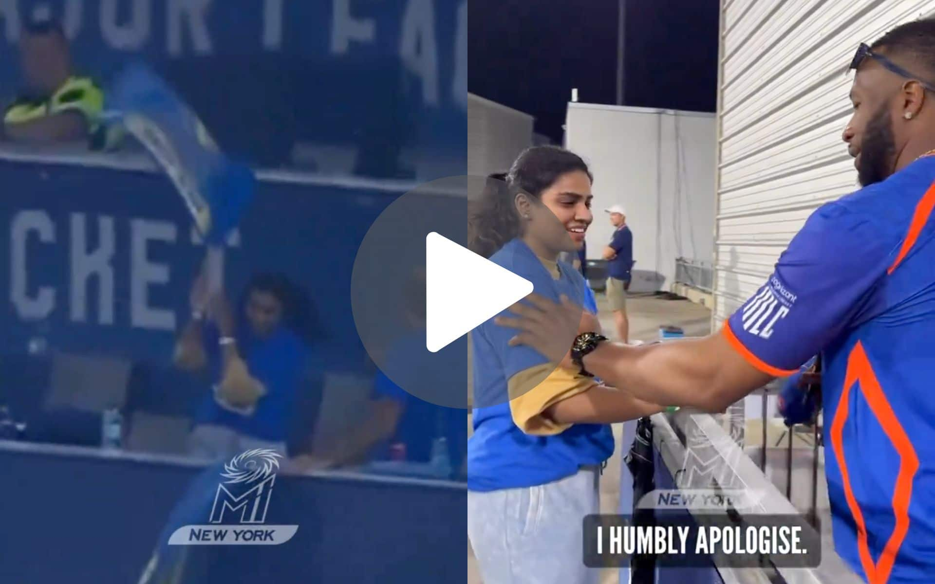 [Watch] Kieron Pollard Apologises To MI Fan Girl After His Six Injures Her In MLC 2024